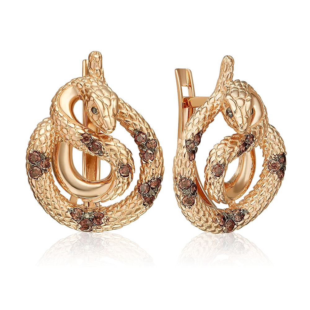 Серьги «Императорский питон» с английским замком из красного золота с фианитами 02-5497-00-404-1110