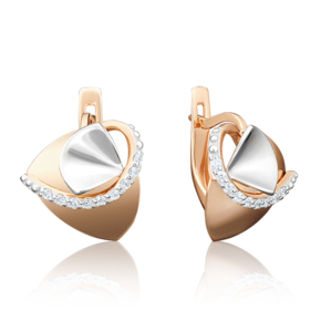 Серьги с английским замком из комбинированного золота с фианитами 02-3975-00-401-1111-03