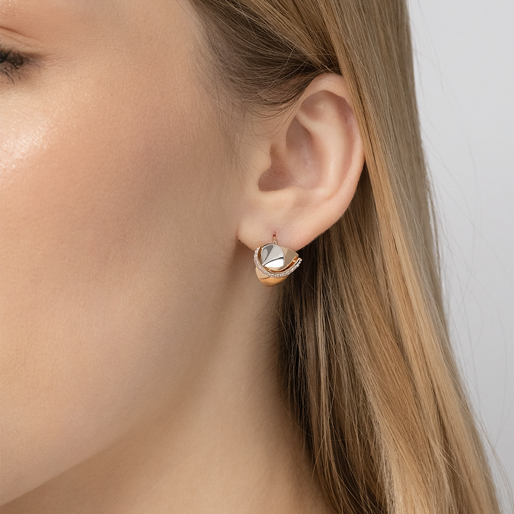 Серьги с английским замком из комбинированного золота с фианитами 02-3975-00-401-1111-03