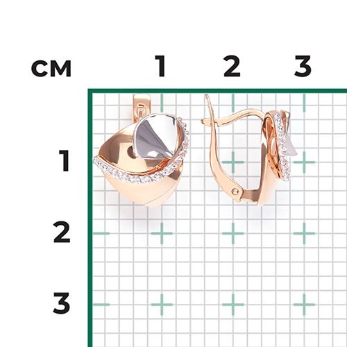 Серьги с английским замком из комбинированного золота с фианитами 02-3975-00-401-1111-03