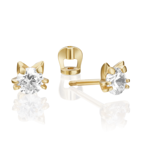 Серьги-пусеты «Мяу!» из лимонного золота с фианитом 02-4308-00-501-1130-38