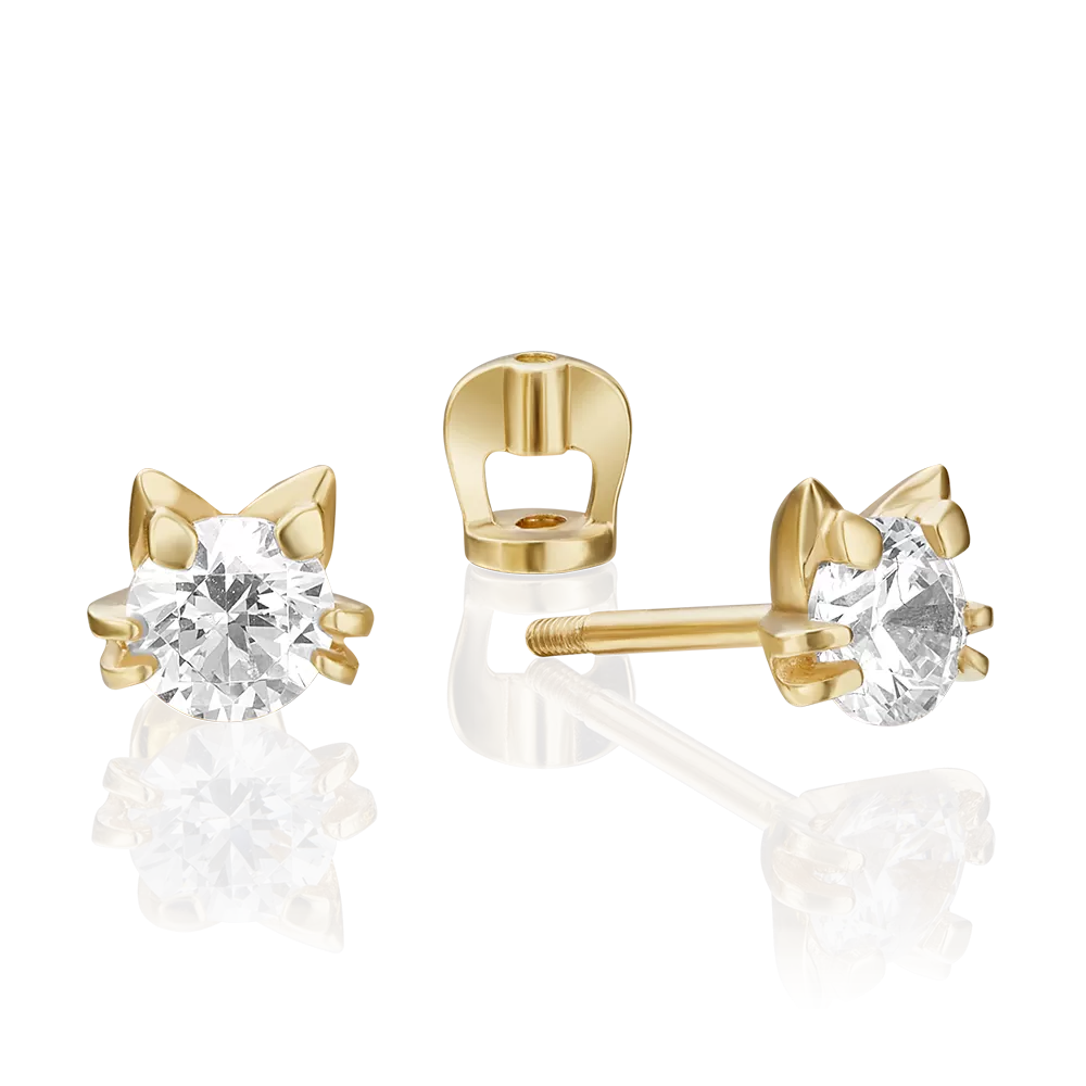 Серьги-пусеты «Мяу!» из лимонного золота с фианитом 02-4308-00-501-1130-38