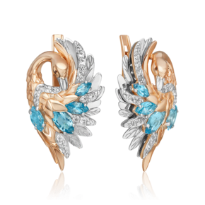 Серьги «Лебеди» с английским замком из комбинированного золота с топазами и натуральными топазами white 02-5300-00-201-1111