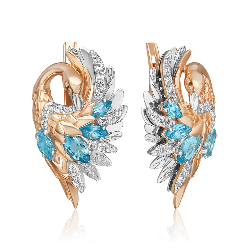 Серьги «Лебеди» с английским замком из комбинированного золота с топазами и натуральными топазами white 02-5300-00-201-1111