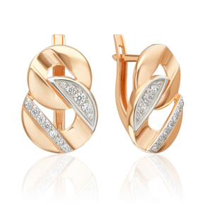 Серьги с английским замком из красного золота с фианитами 02-5547-00-401-1110