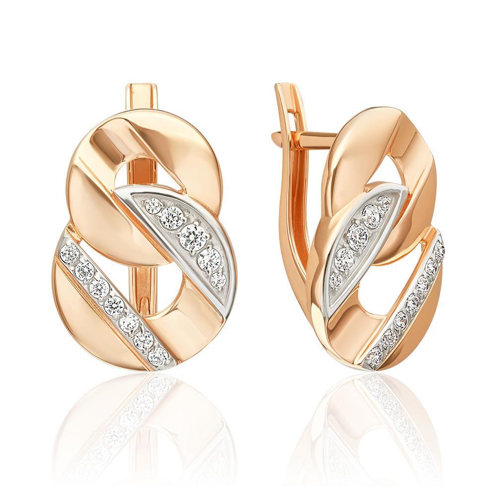 Серьги с английским замком из красного золота с фианитами 02-5547-00-401-1110