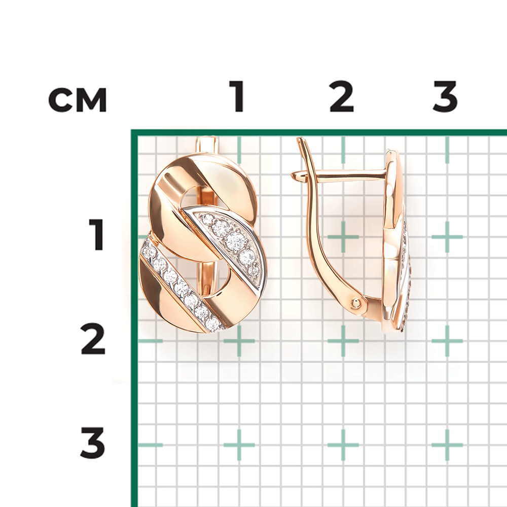 Серьги с английским замком из красного золота с фианитами 02-5547-00-401-1110