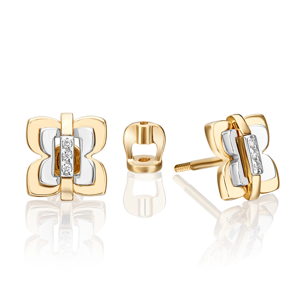 Серьги-пусеты из комбинированного золота с бриллиантами 02-5011-00-101-1121