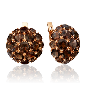 Серьги с английским замком из красного золота с кварцем дымчатым 02-3188-00-202-1110-46