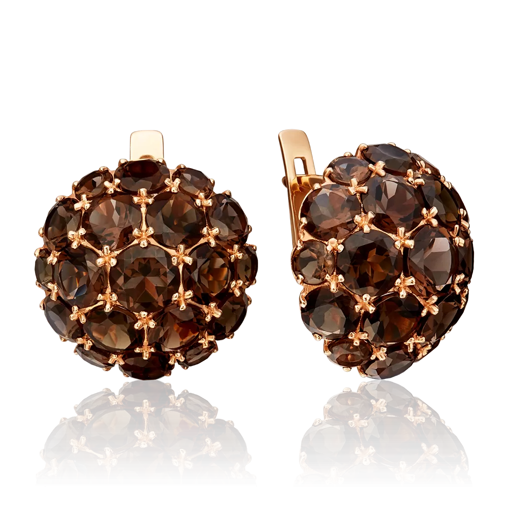 Серьги с английским замком из красного золота с кварцем дымчатым 02-3188-00-202-1110-46