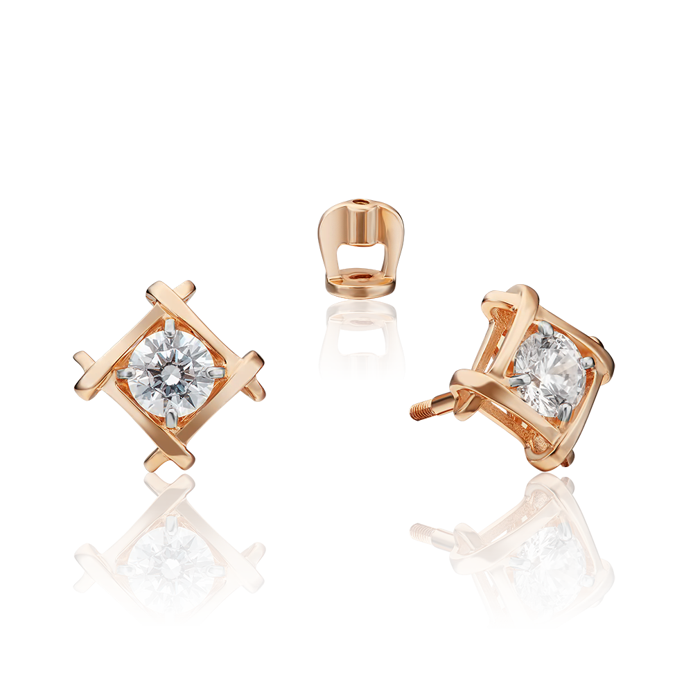 Серьги-пусеты из красного золота с фианитом 02-4449-00-501-1110-38