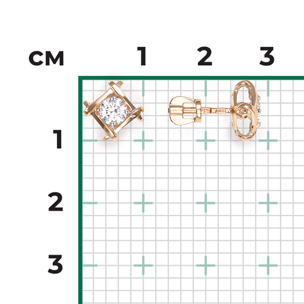 Серьги-пусеты из красного золота с фианитом 02-4449-00-501-1110-38