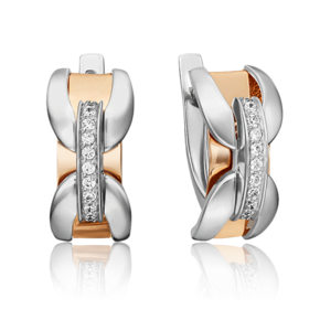Серьги с английским замком из комбинированного золота с фианитами 02-4573-00-401-1111-65