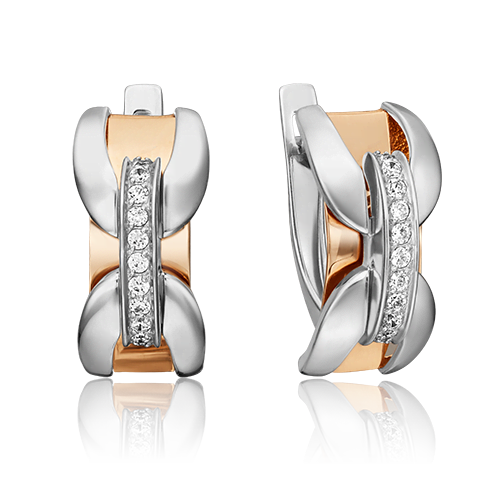 Серьги с английским замком из комбинированного золота с фианитами 02-4573-00-401-1111-65