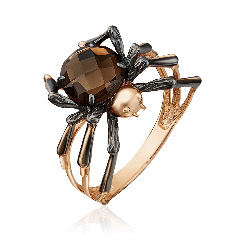 Кольцо «Паук» из красного золота с кварцем дымчатым 01-5384-00-202-1110-46