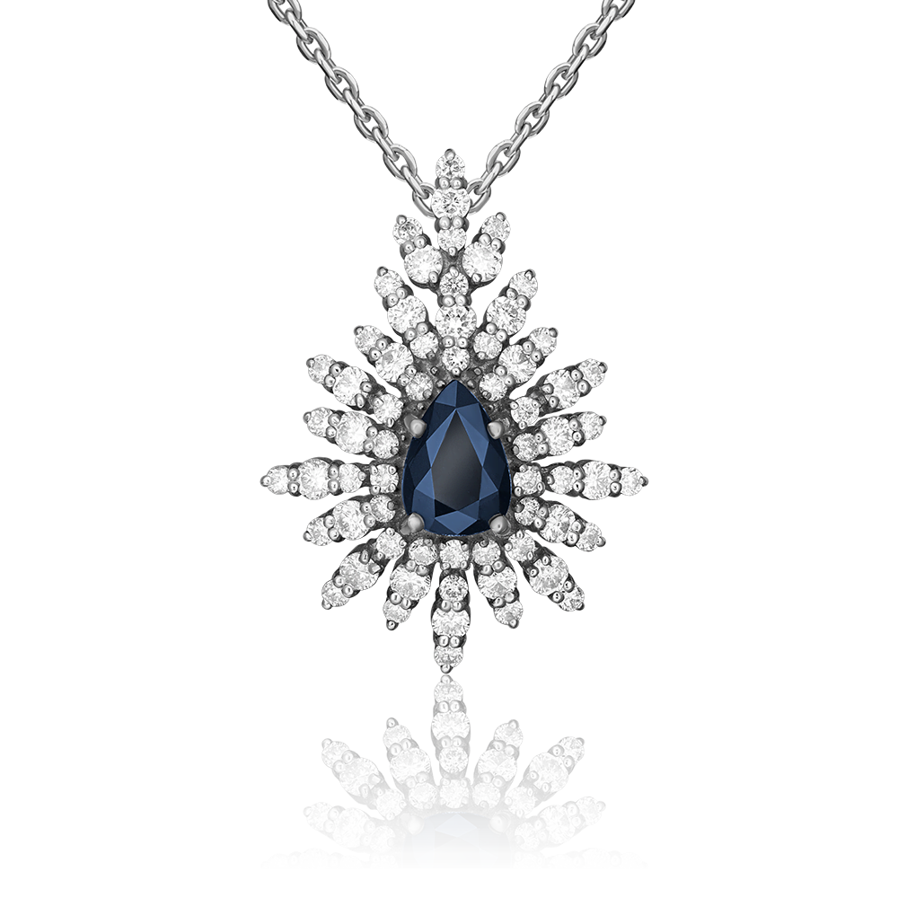 Подвеска из белого золота с сапфиром и бриллиантами 03-0399-00-105-1120-30