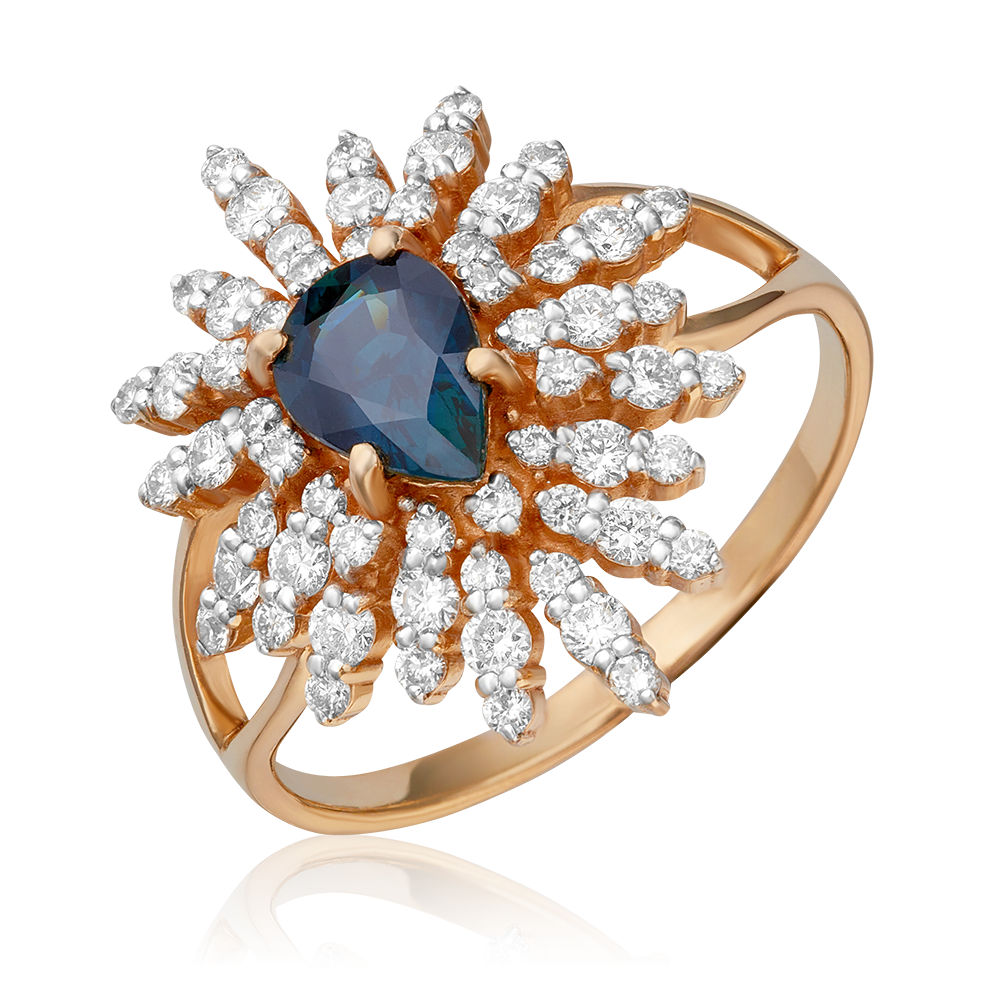 Кольцо из красного золота с сапфиром и бриллиантами 01-1151-00-105-1110-30