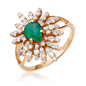 Кольцо из красного золота с изумрудом и бриллиантами 01-1151-00-106-1110-30