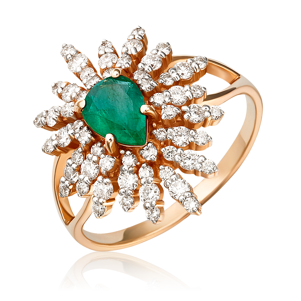 Кольцо из красного золота с изумрудом и бриллиантами 01-1151-00-106-1110-30