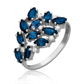 Кольцо из белого золота с сапфирами и бриллиантами 01-1154-00-105-1120-30