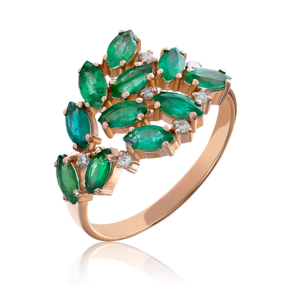 Кольцо из красного золота с изумрудами и бриллиантами 01-1153-00-106-1110-30