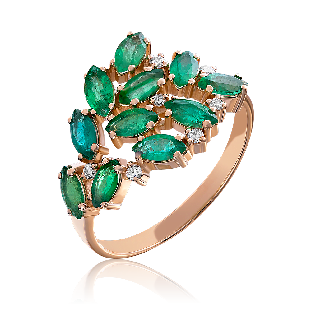 Кольцо из красного золота с изумрудами и бриллиантами 01-1153-00-106-1110-30