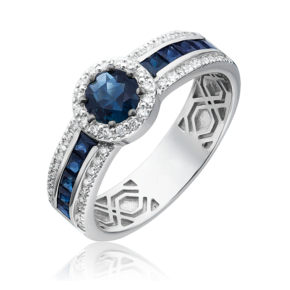 Кольцо из белого золота с сапфирами и бриллиантами