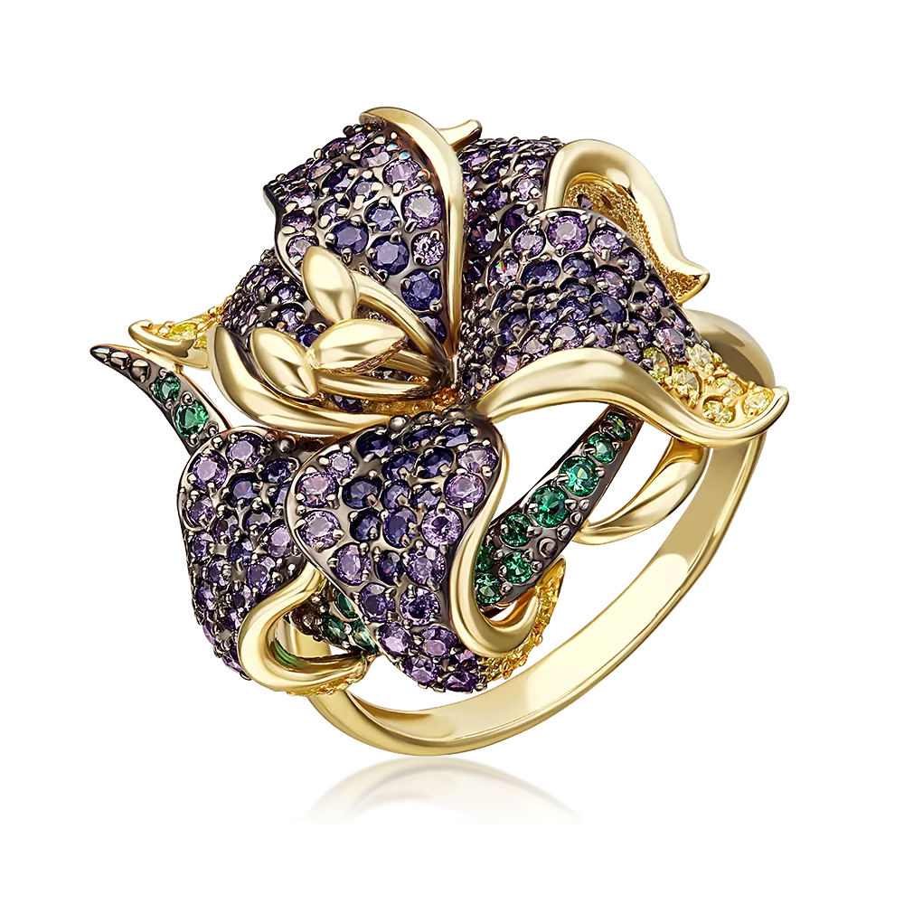 Кольцо «Лилия» из лимонного золота с фианитами 01-4822-00-404-1130-53