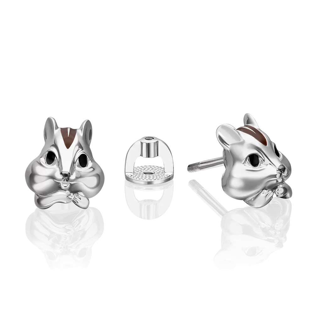 Серьги-пусеты «Бурундуки» из серебра с эмалью 02-5106-00-000-0200