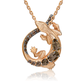 Подвеска «Ящерица» из красного золота с кварцем дымчатым 03-3493-00-202-1110