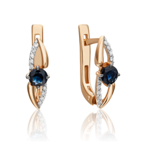 Серьги с английским замком из красного золота с сапфиром и бриллиантами 02-0961-00-105-1110-30