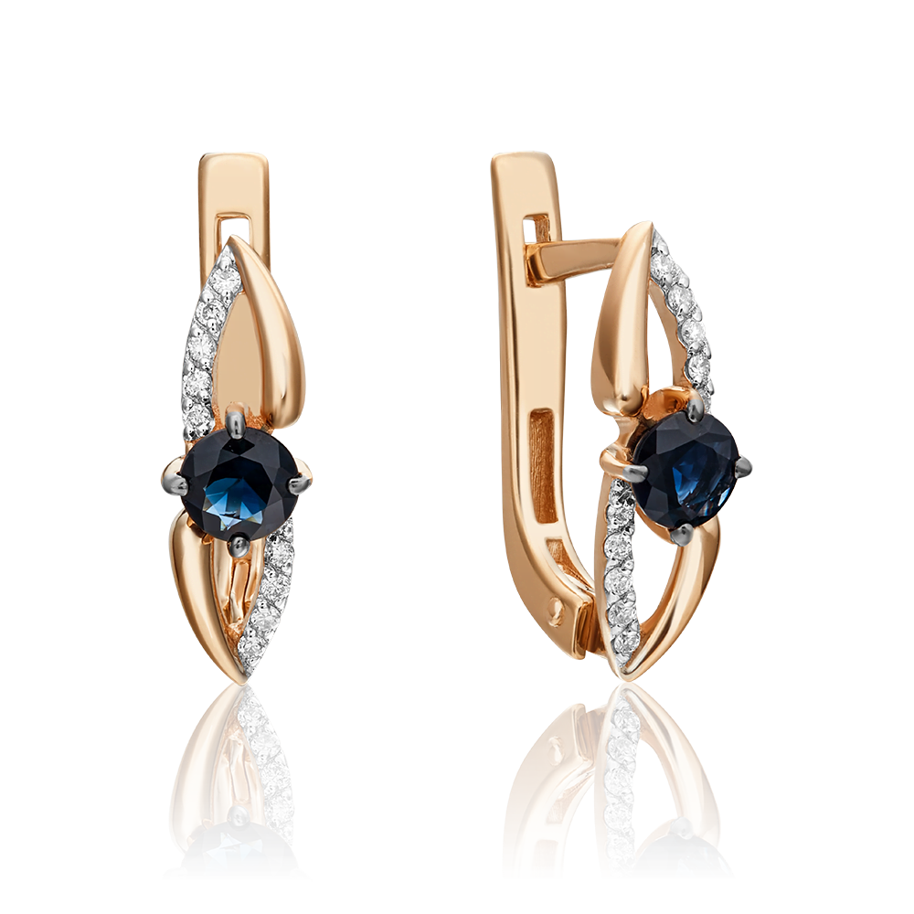 Серьги с английским замком из красного золота с сапфиром и бриллиантами 02-0961-00-105-1110-30