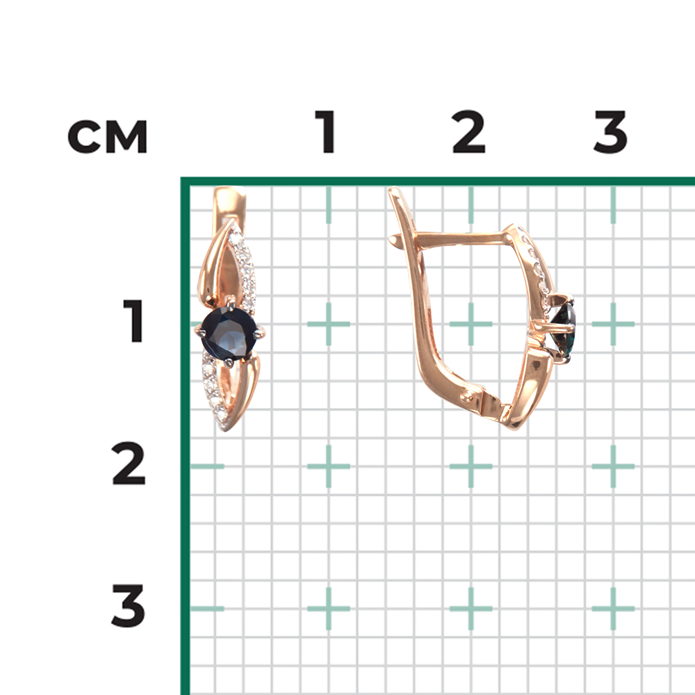 Серьги с английским замком из красного золота с сапфиром и бриллиантами 02-0961-00-105-1110-30