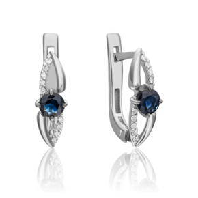Серьги с английским замком из белого золота с сапфиром и бриллиантами 02-0961-00-105-1120-30