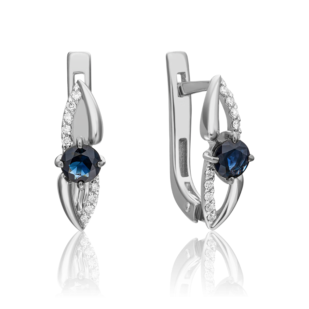 Серьги с английским замком из белого золота с сапфиром и бриллиантами 02-0961-00-105-1120-30