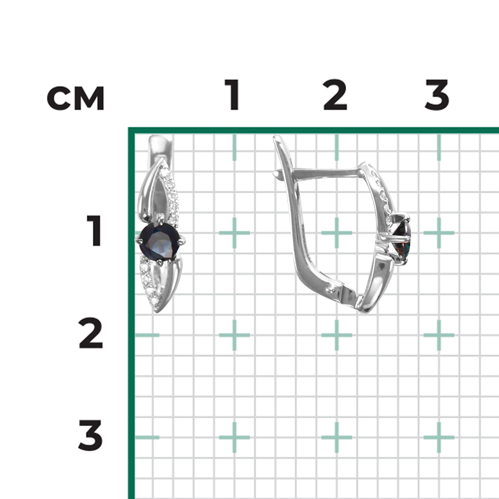 Серьги с английским замком из белого золота с сапфиром и бриллиантами 02-0961-00-105-1120-30