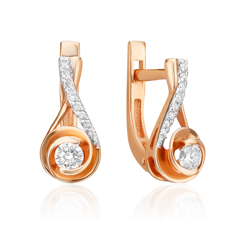 Серьги с английским замком из красного золота с бриллиантами 02-0962-00-101-1110-30