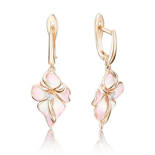 Серьги «Ирисы» с английским замком из красного золота с фианитами и эмалью 02-3596-00-401-1110-25