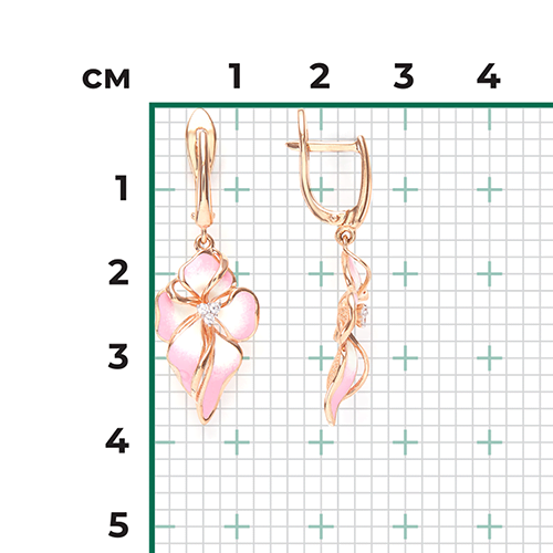 Серьги «Ирисы» с английским замком из красного золота с фианитами и эмалью 02-3596-00-401-1110-25