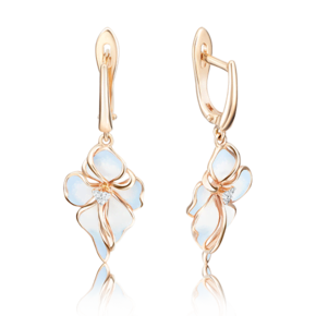 Серьги «Ирисы» с английским замком из красного золота с фианитами и эмалью