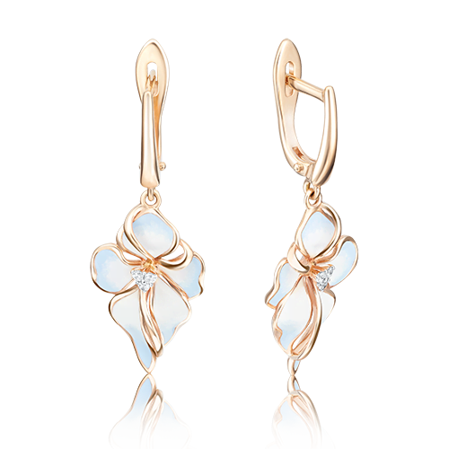 Серьги «Ирисы» с английским замком из красного золота с фианитами и эмалью 02-3596-01-401-1110-25