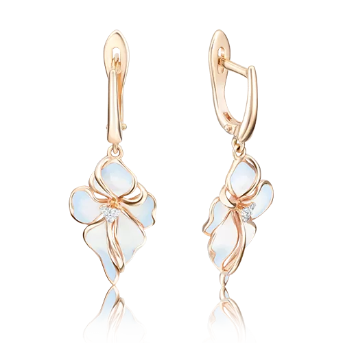 Серьги «Ирисы» с английским замком из красного золота с фианитами и эмалью 02-3596-01-401-1110-25