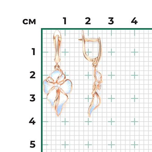 Серьги «Ирисы» с английским замком из красного золота с фианитами и эмалью 02-3596-01-401-1110-25