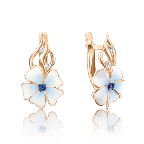 Серьги «Незабудки» с английским замком из красного золота с фианитами и эмалью 02-3598-00-404-1110-25