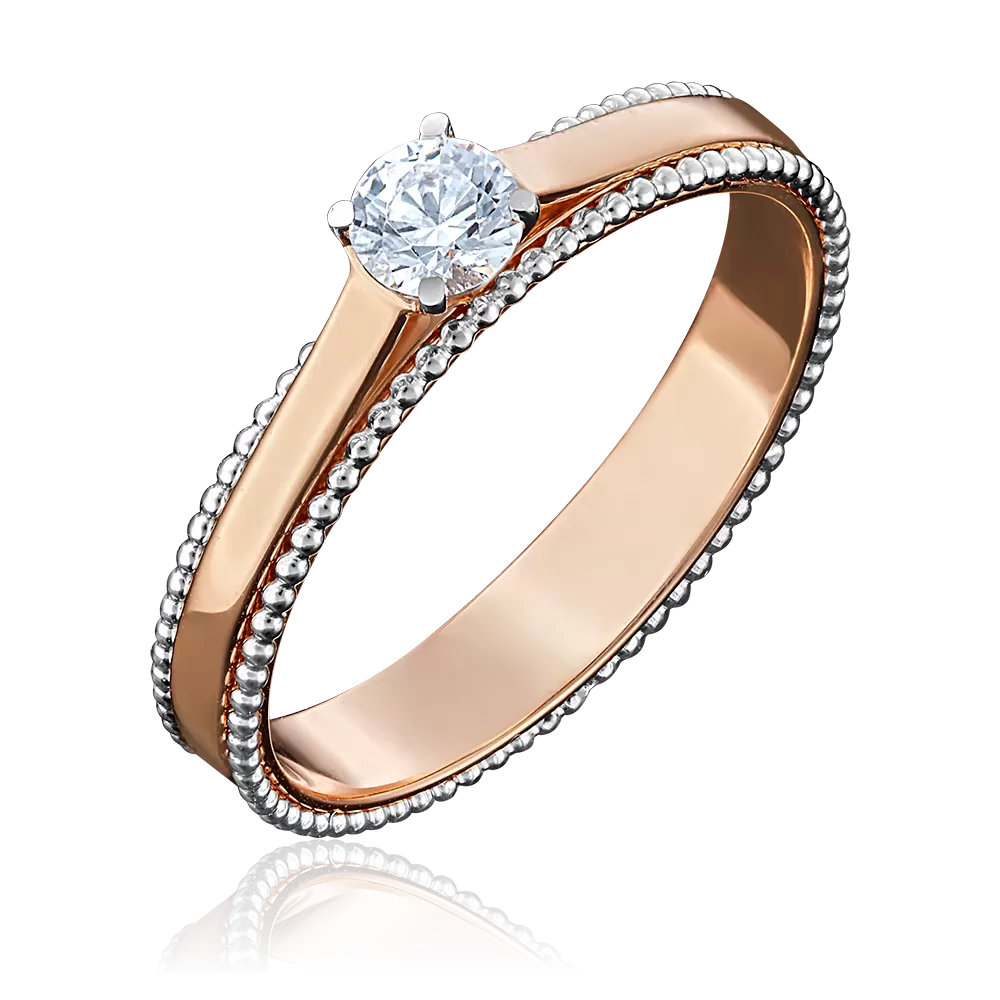 Помолвочное кольцо из комбинированного золота с фианитом 01-5048-00-501-1111-38