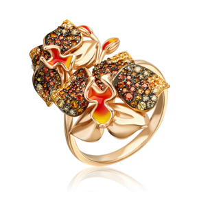 Кольцо «Орхидея» из красного золота с фианитами и эмалью 01-4807-00-404-1110-53