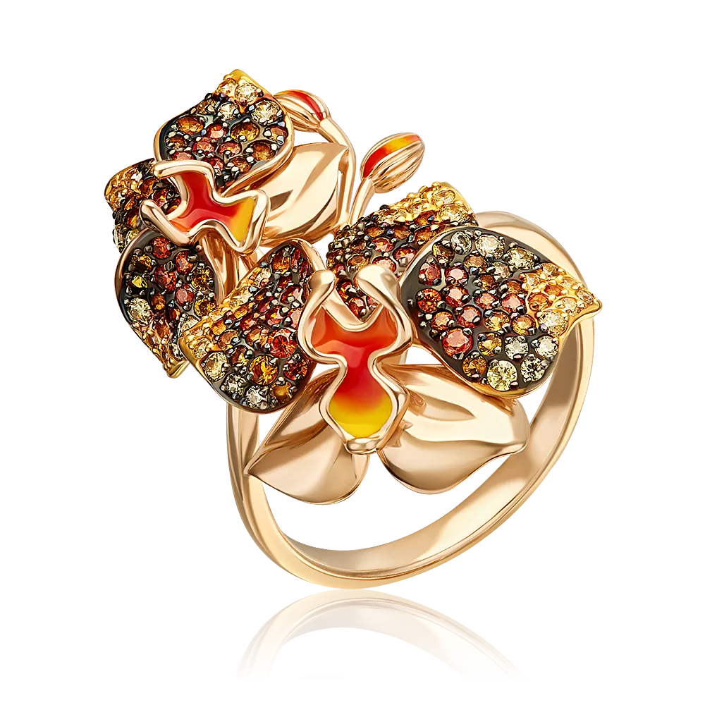 Кольцо «Орхидея» из красного золота с фианитами и эмалью 01-4807-00-404-1110-53