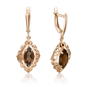Серьги с английским замком из красного золота с кварцем дымчатым 02-3656-00-202-1110-46