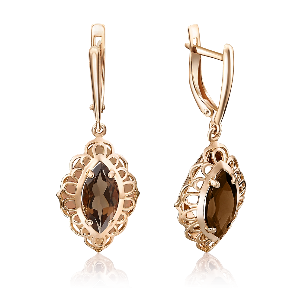 Серьги с английским замком из красного золота с кварцем дымчатым 02-3656-00-202-1110-46