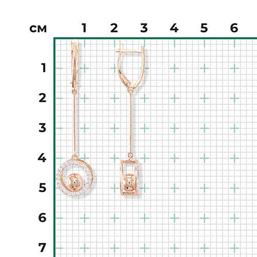 Серьги с английским замком из красного золота с фианитами 02-4493-00-401-1110-65